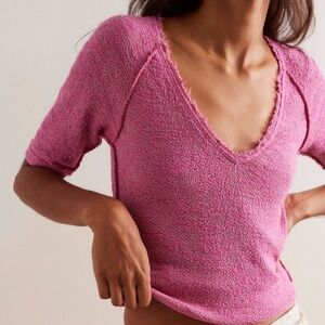 Free People We The Free Francis Tee Beetroot Pink Medium New with Tag